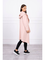 Dlhý kabát s kapucňou tmavo púdrovo ružový