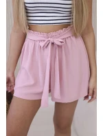 Viskózové šortky zavazované v pase pudrově růžová Viskózové šortky zavazované v pase pudrově růžová