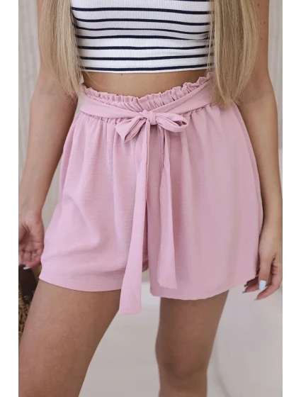 Viskózové šortky zavazované v pase pudrově růžová Viskózové šortky zavazované v pase pudrově růžová