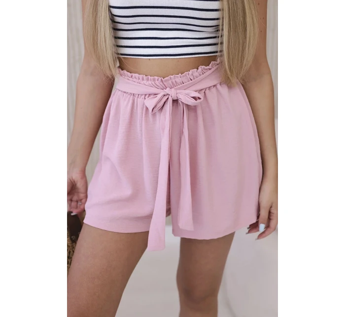 Viskózové šortky zavazované v pase pudrově růžová Viskózové šortky zavazované v pase pudrově růžová