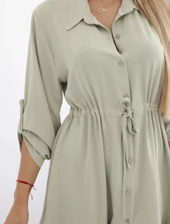 Šaty so zapínaním na gombíky a viazaním v páse tmavá mentolová
