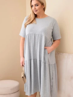 Dámske bavlnené šaty s krátkymi rukávmi a volánom v šedej melanžovej farbe