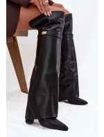 Ocieplane Kozaki Z Wywiniętą Cholewką Za Kolano Obcas Słupek Czarne Serelle