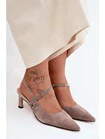 Kožené Semišové Sandály Na Podpatku S Ozdobeným Páskem D&A CR61-3048 Béžové