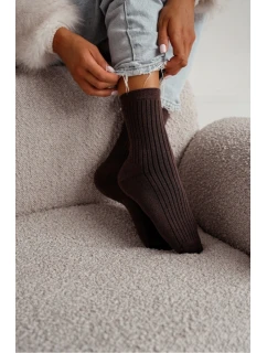 Dámske froté ponožky s prúžkami - čokoládové