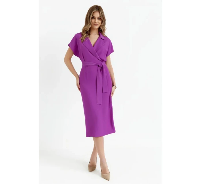 Košeľové šaty s opaskom S363 levanduľová - Stylove