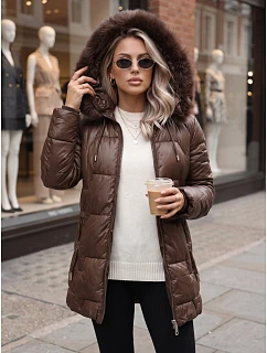 Dámska zimná prešívaná bunda s kapucňou, hnedá, FashionStreet TY5757