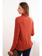 Dámska viskózna blúzka s rolákom a dlhými rukávmi hnedá