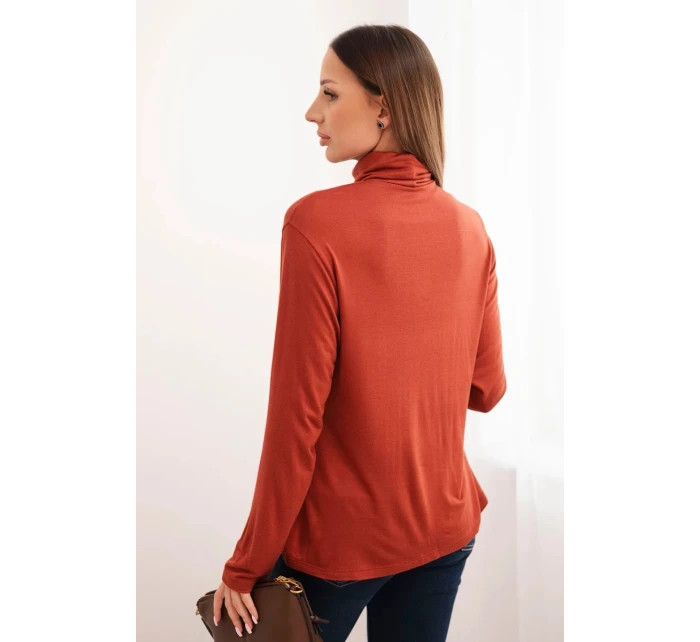 Dámska viskózna blúzka s rolákom a dlhými rukávmi hnedá