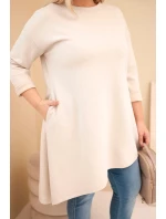 Dámske viskózové šaty PLUS SIZE s voľným strihom a dlhými rukávmi béžovej farby Dámske viskózové šaty PLUS SIZE s voľným strihom a dlhými rukávmi béžovej farby