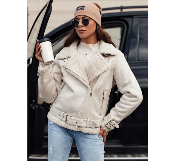 Dámska semišová bunda LEVERINO s ovčou kožou biela FashionStreet TY4732