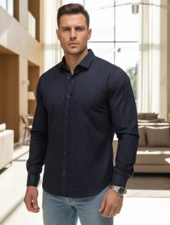 Pánska tmavomodrá vzorovaná košeľa slim fit FashionStreet DX2690