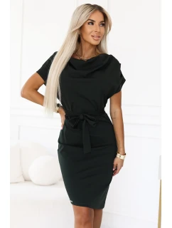 240-7 ROXI šaty s asymetrickou sukňou a opaskom - KHAKI