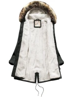 Dámska zimná bunda parka v army farbe s podšívkou z machovej kožušiny a kapucňou (7602BIG) Dámska zimná bunda parka v army farbe s podšívkou z machovej kožušiny a kapucňou (7602BIG)