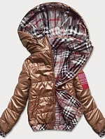 Dámska krátka bunda s ozdobným lemovaním v karamelovej farbe (B8030-14)