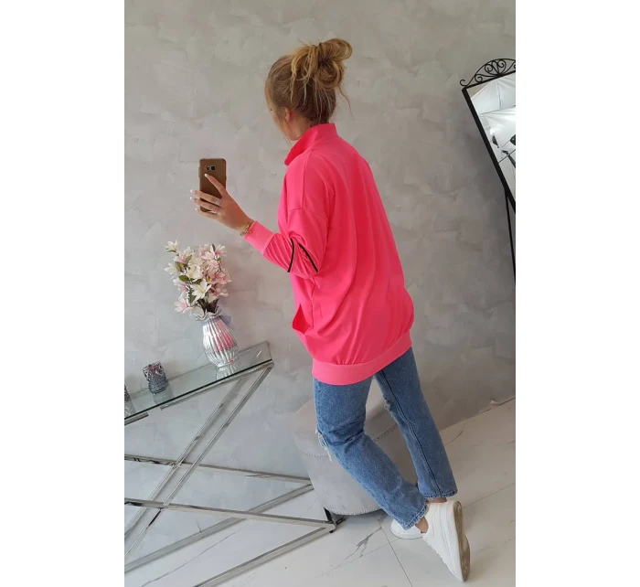 Mikina se zipem a kapsami růžová neonová