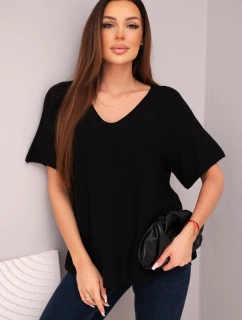 Dámsky sveter s krátkym rukávom a výstrihom do V Black