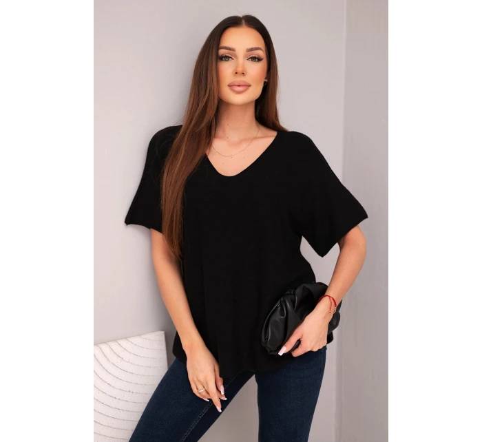 Dámská svetr s krátkým rukávem a výstřihem do V černá