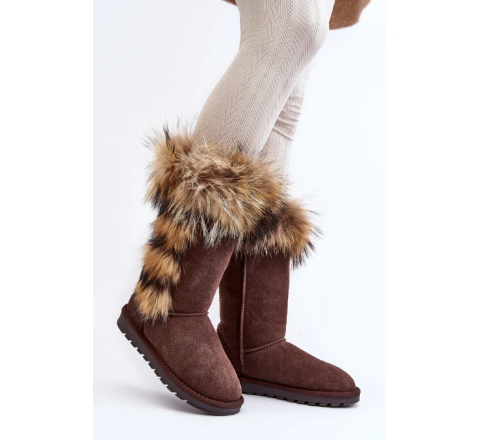 Damskie Botki Śniegowce Ocieplane Zamszowe Brązowe Balvin Damskie Botki Śniegowce Ocieplane Zamszowe Brązowe Balvin