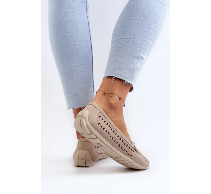 Mokasyny Damskie Ażurowe Z Ozdobą Beżowe Kaydance Mokasyny Damskie Ażurowe Z Ozdobą Beżowe Kaydance