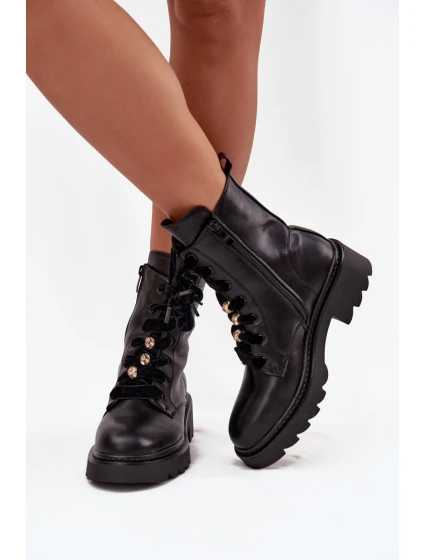 Zateplené dámské kotníkové boty s ozdobným šněrováním černé model 21715077 - Boto Zateplené dámské kotníkové boty s ozdobným šněrováním černé model 21715077 - Boto