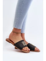 Dámske ploché papuče s opletom a ozdobou, čierne Omenna Dámske ploché papuče s opletom a ozdobou, čierne Omenna