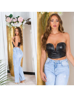 Sexy faux leather Crop Bandeau Top with V-Neck