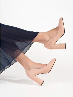 Praktické hnedé lodičky pre ženy na širokom podpätku