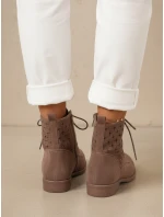 Dámske ažurové šnurovacie čižmy hnedé FashionStreet ZY1347