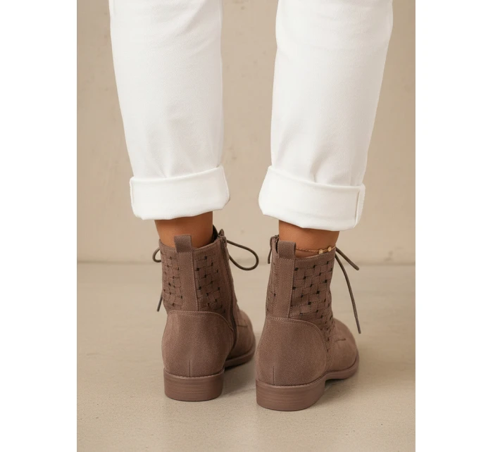 Dámske ažurové šnurovacie čižmy hnedé FashionStreet ZY1347