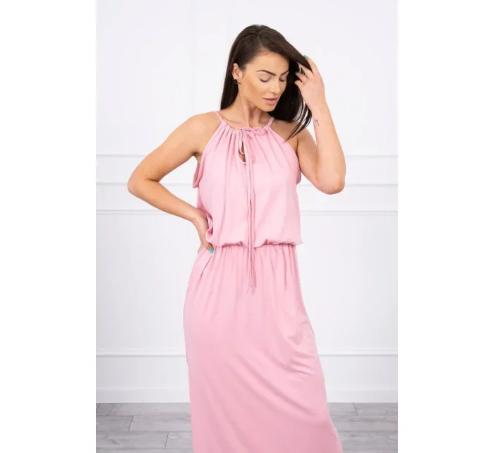 Boho šaty so záhybmi púdrovo ružové