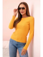 Dámska bavlnená blúzka s dlhým rukávom a lodičkovým výstrihom horčicovej farby