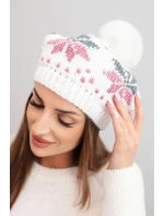 Dámská zimní čepice vlněná s krystaly a vzorem model 21859305 mocca - K-Fashion