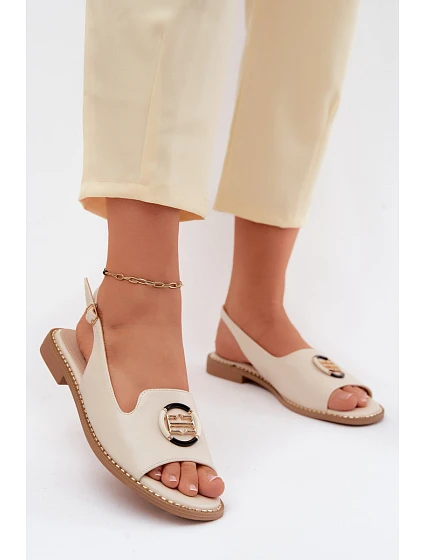 Dámské sandály na nízkém podpatku s ozdobou S.Barski KV61-6037 Krémové