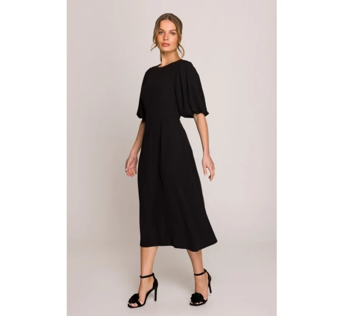 S399 Šaty s puzdrovými rukávmi - čierne