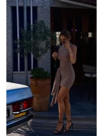 M841 Mini šaty so zaväzovaním vpredu - béžové