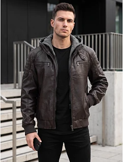 Kurtka męska skórzana z kapturem brązowa model 22358264 - FashionStreet