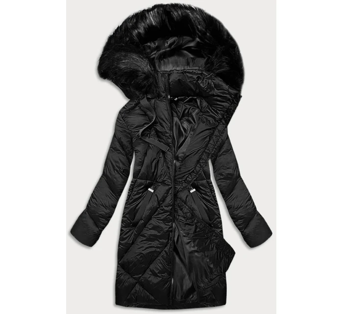 Dámska dlhá zimná bunda čierna (23070-1)