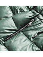 Dámska obojstranná bunda v zelenej metalíze (b8070-10) Dámska obojstranná bunda v zelenej metalíze (b8070-10)