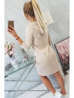 Šaty s kapucňou a vreckami béžovej