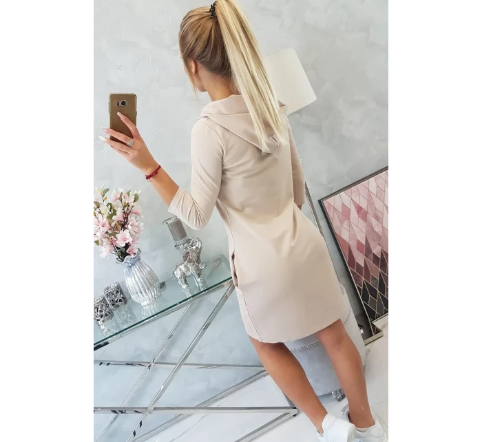 Šaty s kapucňou a vreckami béžovej