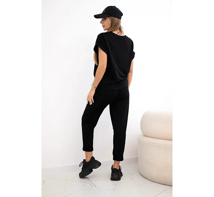 Súprava bavlnená blúzka + nohavice čierna