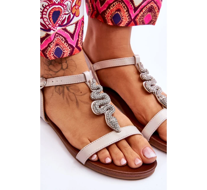 Skórzane Sandały Z Ozdobnym Wężem S.Barski KV-5541-42 Beżowe