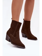 Semišové dámské boty kovbojky na podpatku zateplené čokoládové Dylira Semišové dámské boty kovbojky na podpatku zateplené čokoládové Dylira