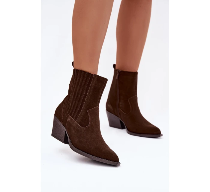 Semišové dámské boty kovbojky na podpatku zateplené čokoládové Dylira Semišové dámské boty kovbojky na podpatku zateplené čokoládové Dylira