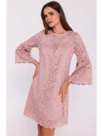 S380 Čipkované trapézové šaty - púdrové