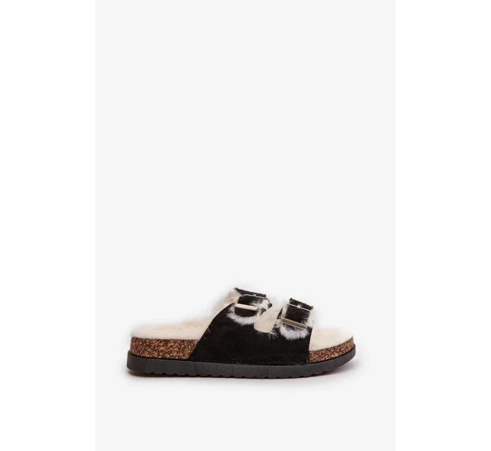 Dámske papuče s prackami a kožušinou Black Ezilena