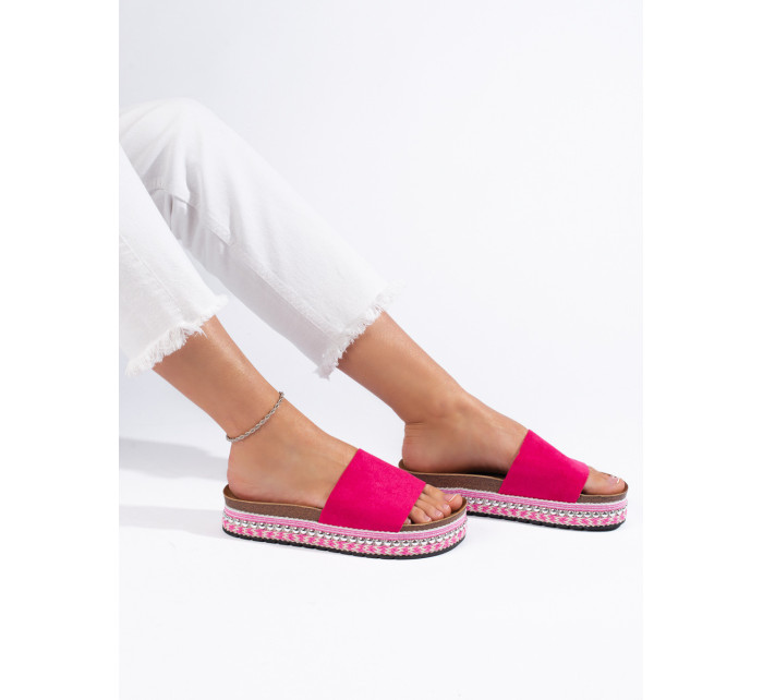 Pohodlné ružové dámske ponožky na podpätku bez päty