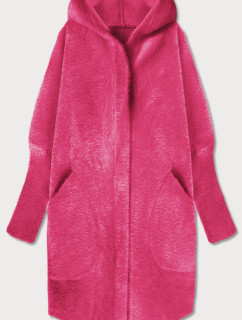 Dlhý ružový vlnený prehoz cez oblečenie typu "alpaka" s kapucňou (908)
