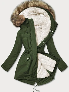 Teplá dámska zimná bunda khaki/ecru (w629big)